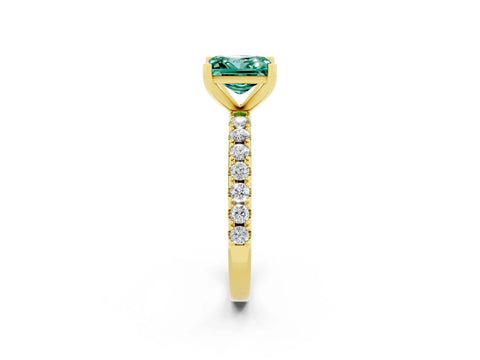 Yellow gold Princess Cut Green Sapphire Solitaire Pavé Band with Four-Prong Setting_2