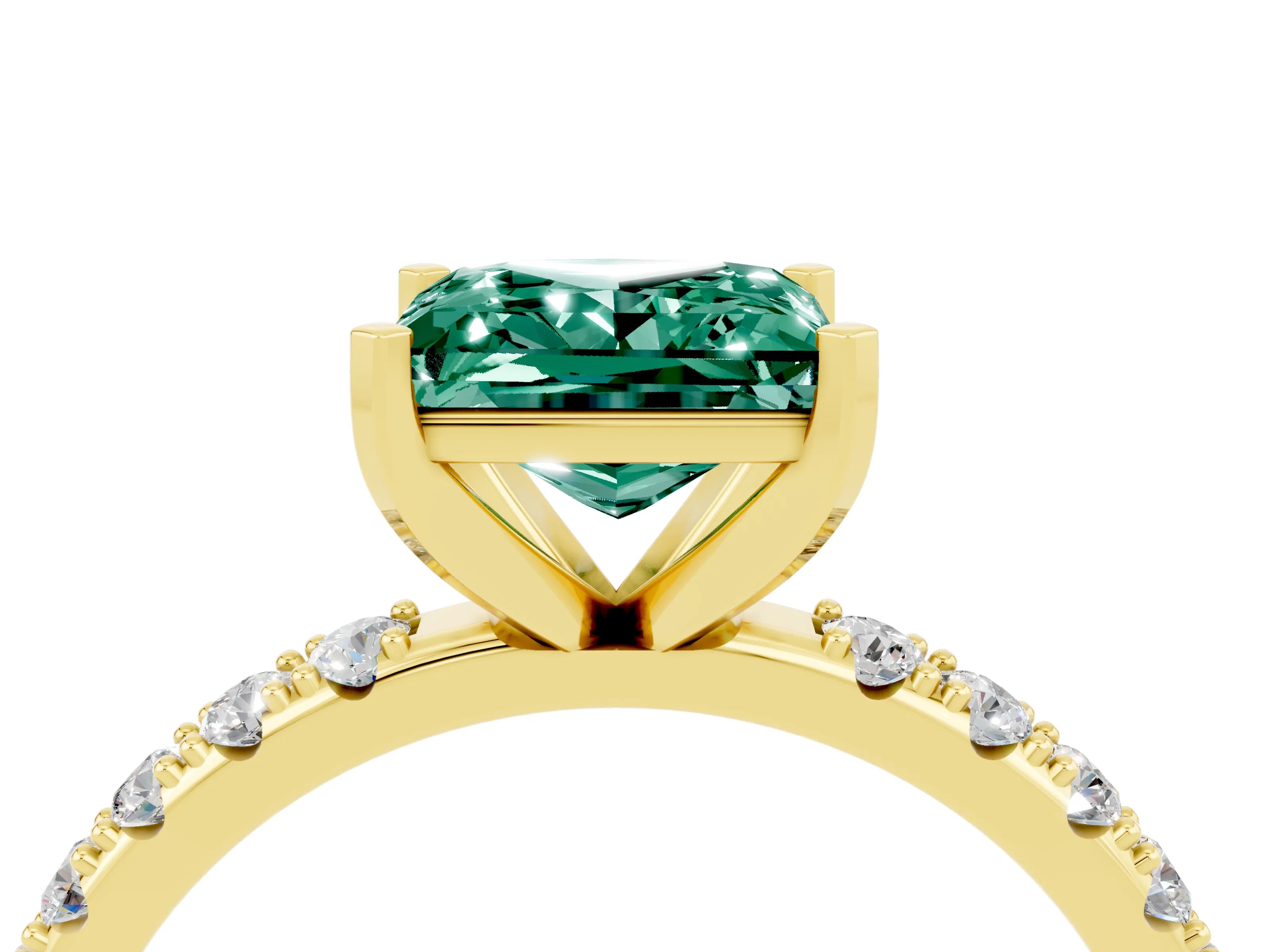 Yellow gold Princess Cut Green Sapphire Solitaire Pavé Band with Four-Prong Setting_4