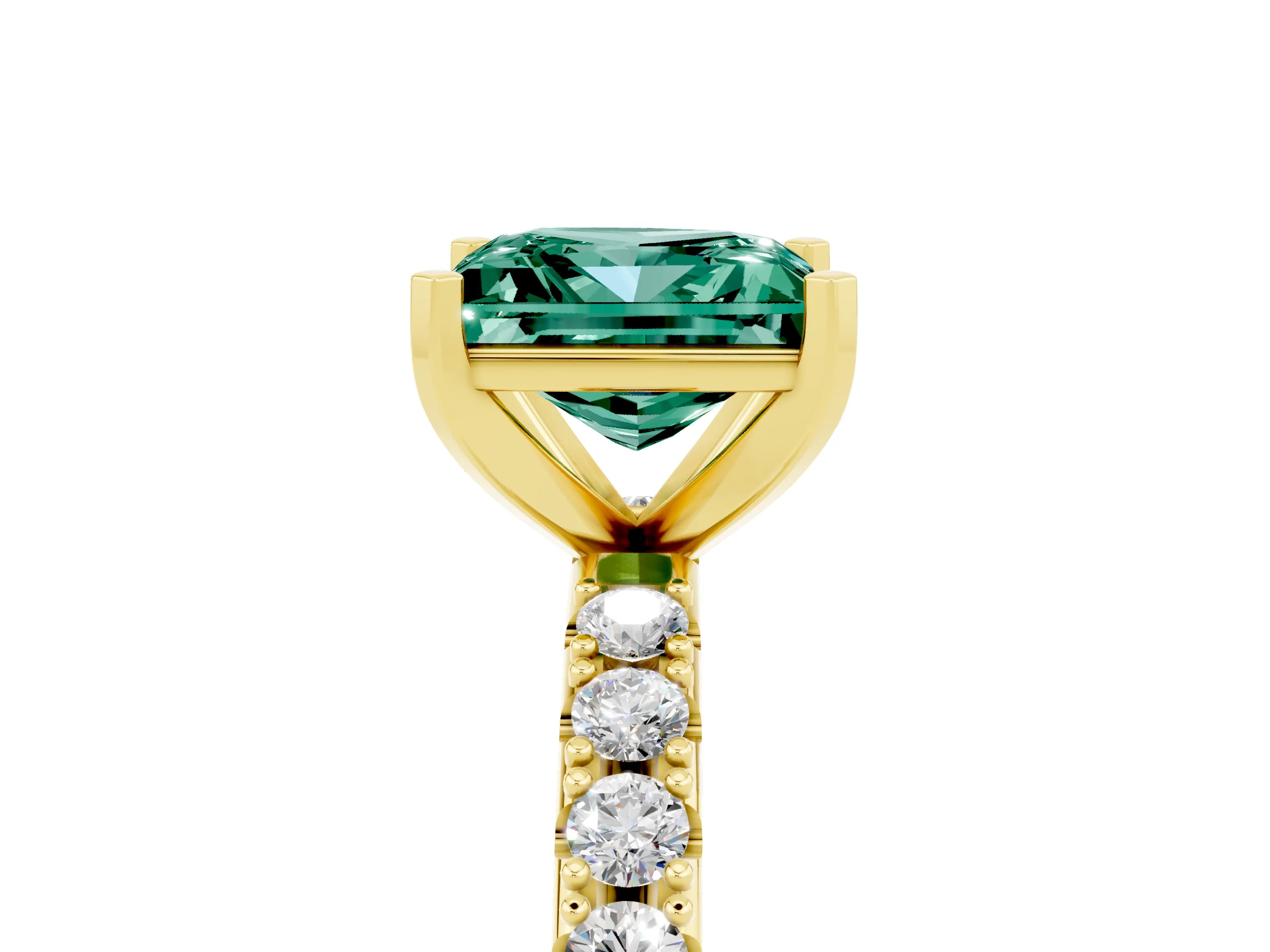 Yellow gold Princess Cut Green Sapphire Solitaire Pavé Band with Four-Prong Setting_5
