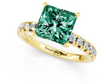 Yellow gold Princess Cut Green Sapphire Solitaire Pavé Engagement Ring with Round Band and Prong Setting_13