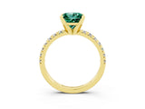 Yellow gold Princess Cut Green Sapphire Solitaire Pavé Engagement Ring with Round Band and Prong Setting_15