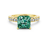 Yellow gold Princess Cut Green Sapphire Solitaire Pavé Engagement Ring with Round Band and Prong Setting_66