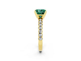 Yellow gold Princess Cut Green Sapphire Solitaire Pavé Engagement Ring with Round Band and Prong Setting_68