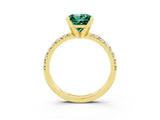 Yellow gold Princess Cut Green Sapphire Solitaire Pavé Engagement Ring with Round Band and Prong Setting_69