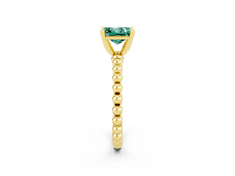 Yellow gold Princess Cut Green Sapphire Solitaire Ring with Beaded Band and Prong Setting_2
