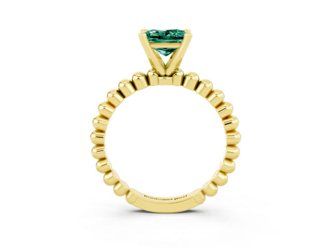 Yellow gold Princess Cut Green Sapphire Solitaire Ring with Beaded Band and Prong Setting_3