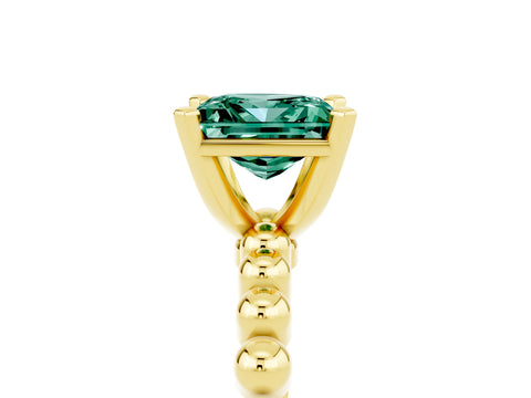 Yellow gold Princess Cut Green Sapphire Solitaire Ring with Beaded Band and Prong Setting_5