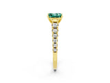 Yellow gold Princess Cut Green Sapphire Solitaire Ring with Cathedral Setting and Pavé Band_2
