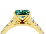 Yellow gold Princess Cut Green Sapphire Solitaire Ring with Cathedral Setting and Pavé Band_4