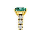 Yellow gold Princess Cut Green Sapphire Solitaire Ring with Cathedral Setting and Pavé Band_5