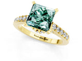 Yellow gold Princess Cut Green Sapphire Solitaire Ring with Crossover Gallery and Round  Pavé Band_13