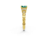Yellow gold Princess Cut Green Sapphire Solitaire Ring with Filigree Band and Four-Prong Setting_26