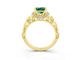 Yellow gold Princess Cut Green Sapphire Solitaire Ring with Filigree Band and Four-Prong Setting_27