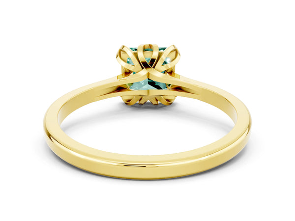 Yellow gold Princess Cut Green Sapphire Solitaire Ring with Flower Prong Setting and Classic Band