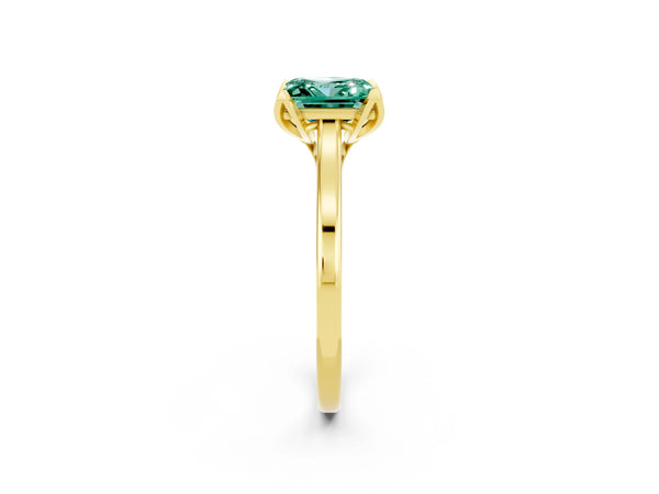 Yellow gold Princess Cut Green Sapphire Solitaire Ring with Flower Prong Setting and Classic Band