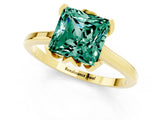 Yellow gold Princess Cut Green Sapphire Solitaire Ring with Flower Prong Setting and Classic Band_37