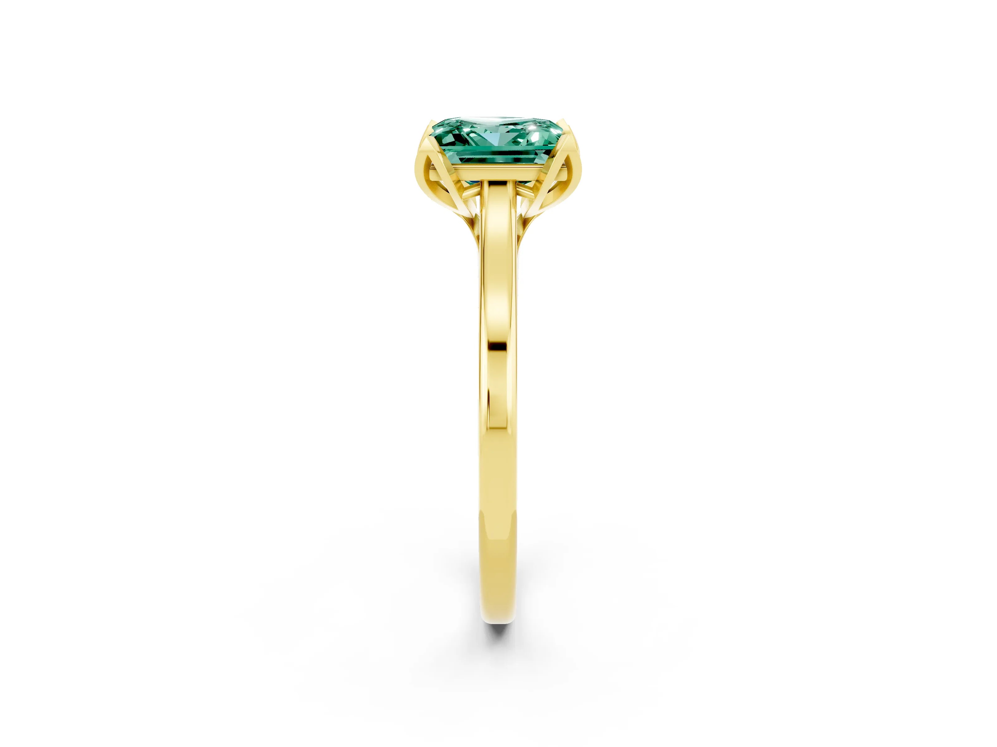 Yellow gold Princess Cut Green Sapphire Solitaire Ring with Flower Prong Setting and Classic Band_38
