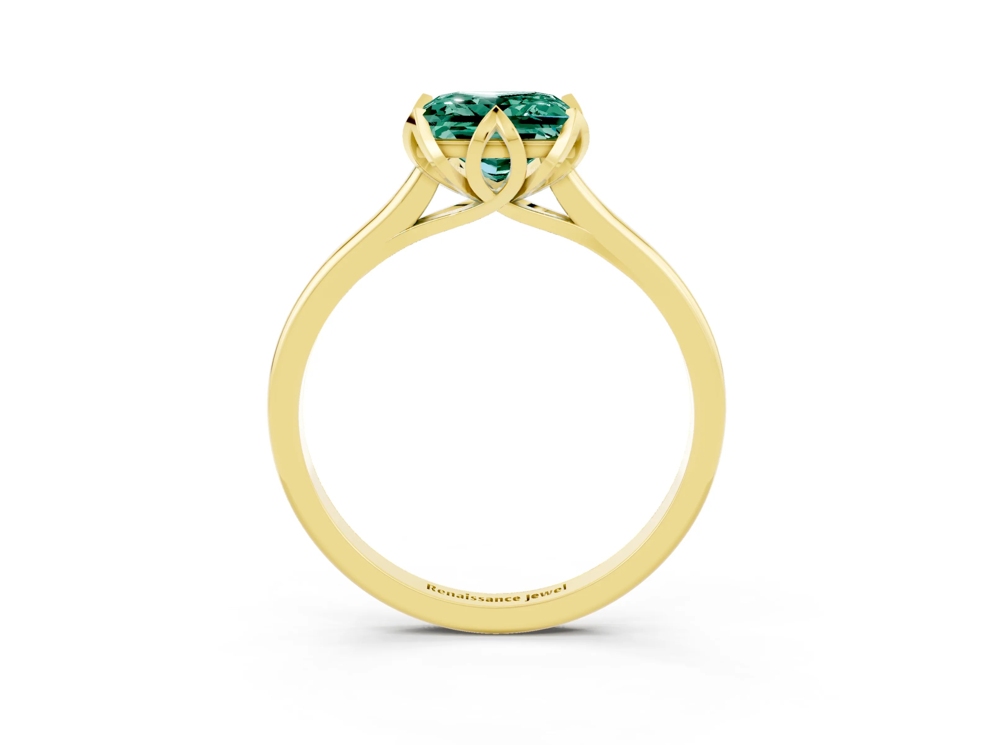 Yellow gold Princess Cut Green Sapphire Solitaire Ring with Flower Prong Setting and Classic Band_39
