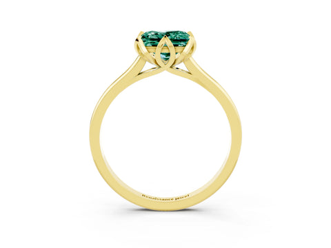 Yellow gold Princess Cut Green Sapphire Solitaire Ring with Flower Prong Setting and Classic Band_39