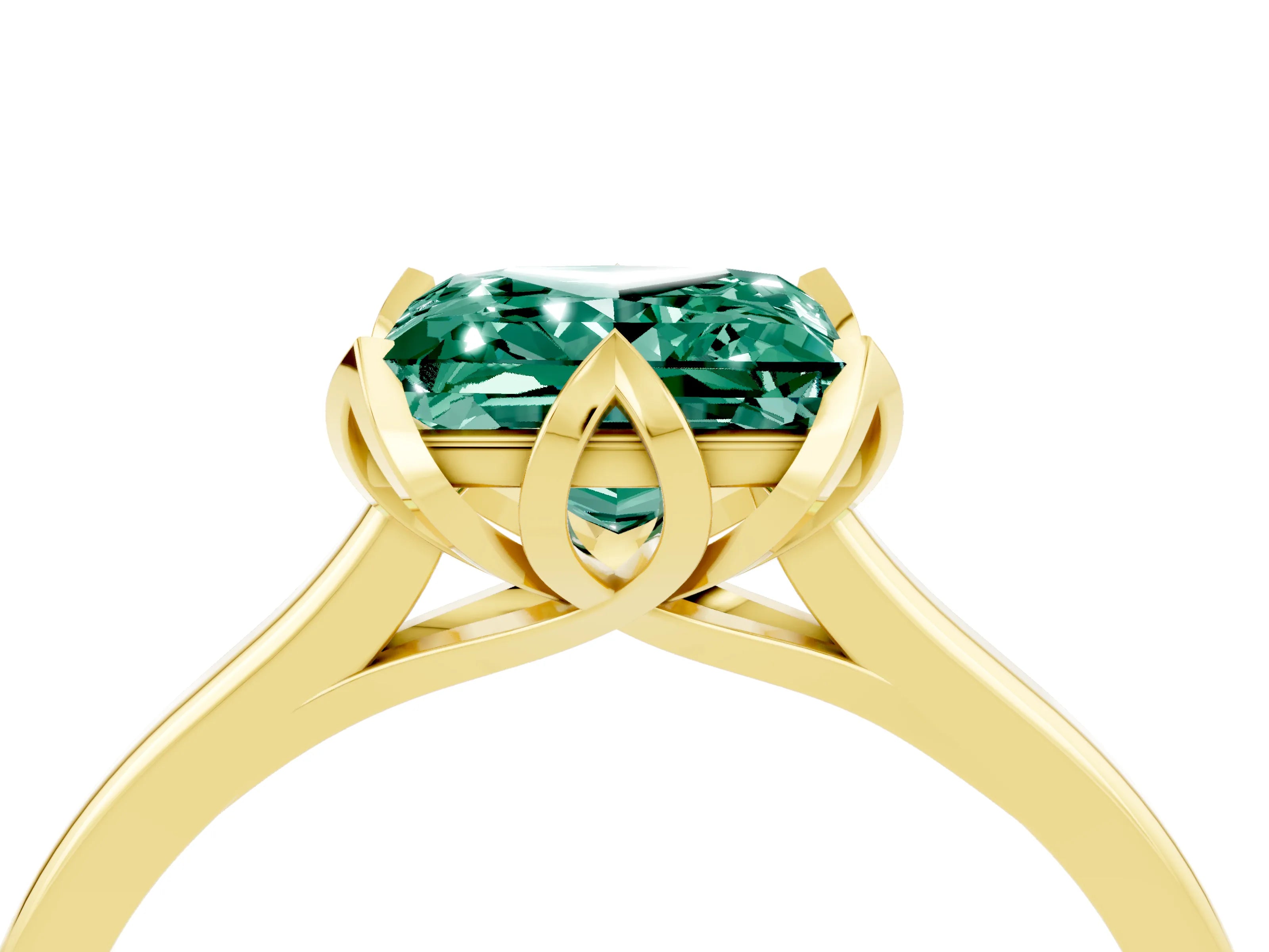 Yellow gold Princess Cut Green Sapphire Solitaire Ring with Flower Prong Setting and Classic Band_40