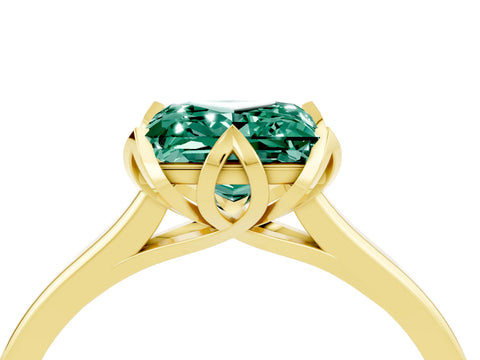 Yellow gold Princess Cut Green Sapphire Solitaire Ring with Flower Prong Setting and Classic Band_40