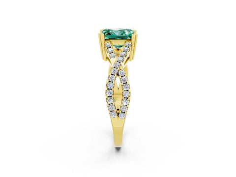 Yellow gold Princess Cut Green Sapphire Solitaire Ring with Four-Prong Setting and Twisted Pavé Band_2