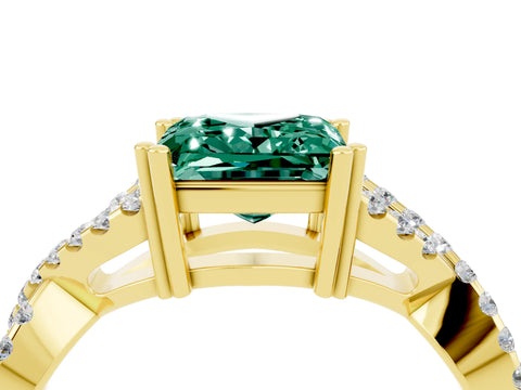 Yellow gold Princess Cut Green Sapphire Solitaire Ring with Four-Prong Setting and Twisted Pavé Band_4