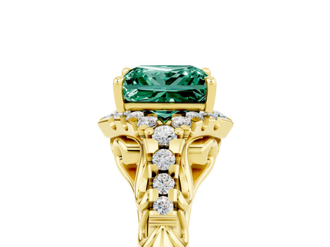Yellow gold Princess Cut Green Sapphire Solitaire Ring with Hidden Halo and Pavé Band_17