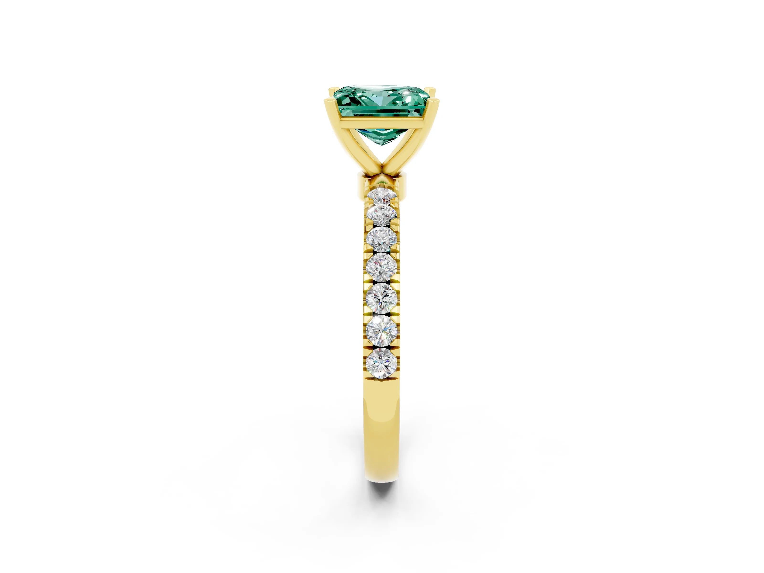 Yellow gold Princess Cut Green Sapphire Solitaire Ring with Pavé Accents and Four-Prong Setting_2
