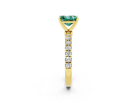 Yellow gold Princess Cut Green Sapphire Solitaire Ring with Pavé Accents and Four-Prong Setting_2