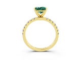 Yellow gold Princess Cut Green Sapphire Solitaire Ring with Pavé Accents and Four-Prong Setting_3