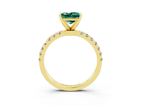 Yellow gold Princess Cut Green Sapphire Solitaire Ring with Pavé Accents and Four-Prong Setting_3