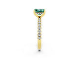 Yellow gold Princess Cut Green Sapphire Solitaire Ring with Pavé Band and Four-Prong Setting_26