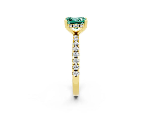 Yellow gold Princess Cut Green Sapphire Solitaire Ring with Round  Pavé Band and Four-Prong Setting
