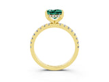 Yellow gold Princess Cut Green Sapphire Solitaire Ring with Pavé Band and Four-Prong Setting_27