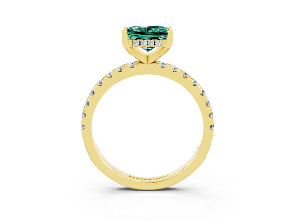 Yellow gold Princess Cut Green Sapphire Solitaire Ring with Round  Pavé Band and Four-Prong Setting