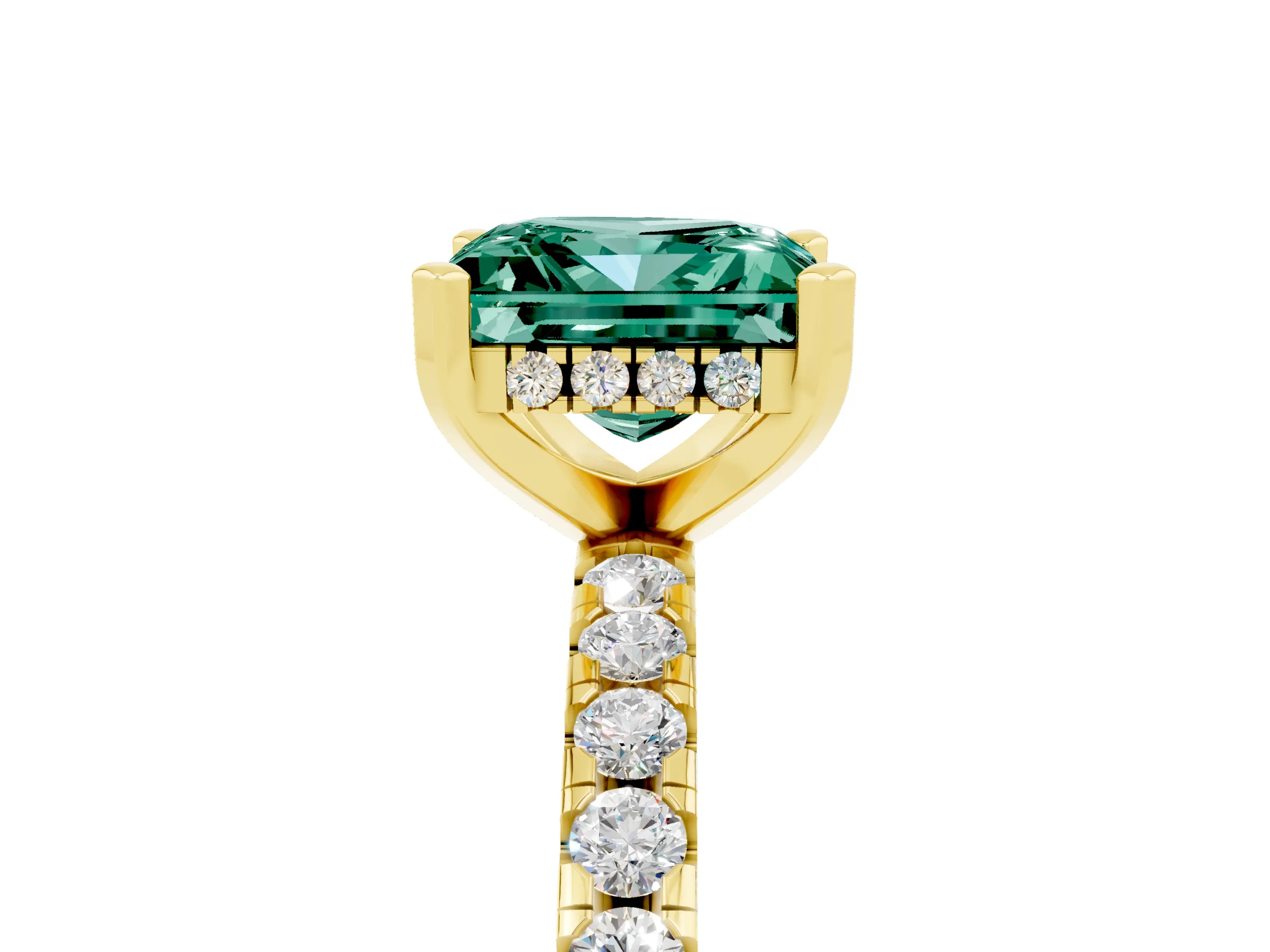 Yellow gold Princess Cut Green Sapphire Solitaire Ring with Pavé Band and Four-Prong Setting_29