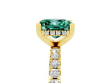 Yellow gold Princess Cut Green Sapphire Solitaire Ring with Pavé Band and Four-Prong Setting_29