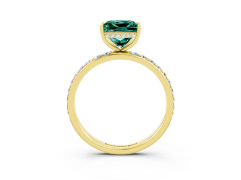 Yellow gold Princess Cut Green Sapphire Solitaire Ring with Pavé Band and Hidden Halo_15