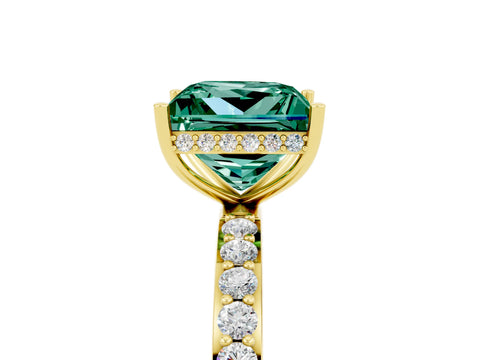 Yellow gold Princess Cut Green Sapphire Solitaire Ring with Pavé Band and Hidden Halo_17