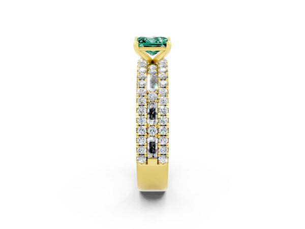 Yellow gold Princess Cut Green Sapphire Solitaire Ring with Pavé and Channel Set Band