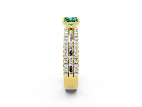 Yellow gold Princess Cut Green Sapphire Solitaire Ring with Pavé and Channel Set Band_2