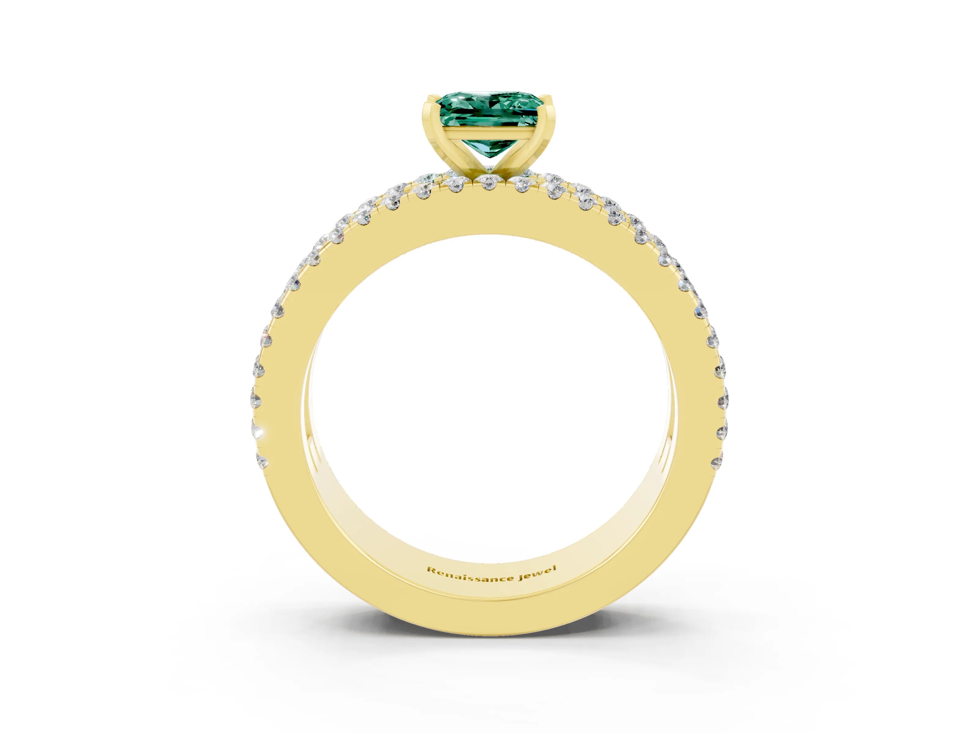 Yellow gold Princess Cut Green Sapphire Solitaire Ring with Pavé and Channel Set Band_3