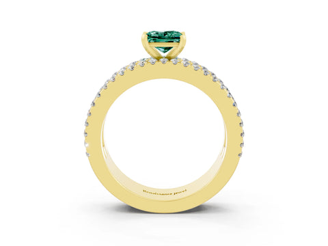 Yellow gold Princess Cut Green Sapphire Solitaire Ring with Pavé and Channel Set Band_3