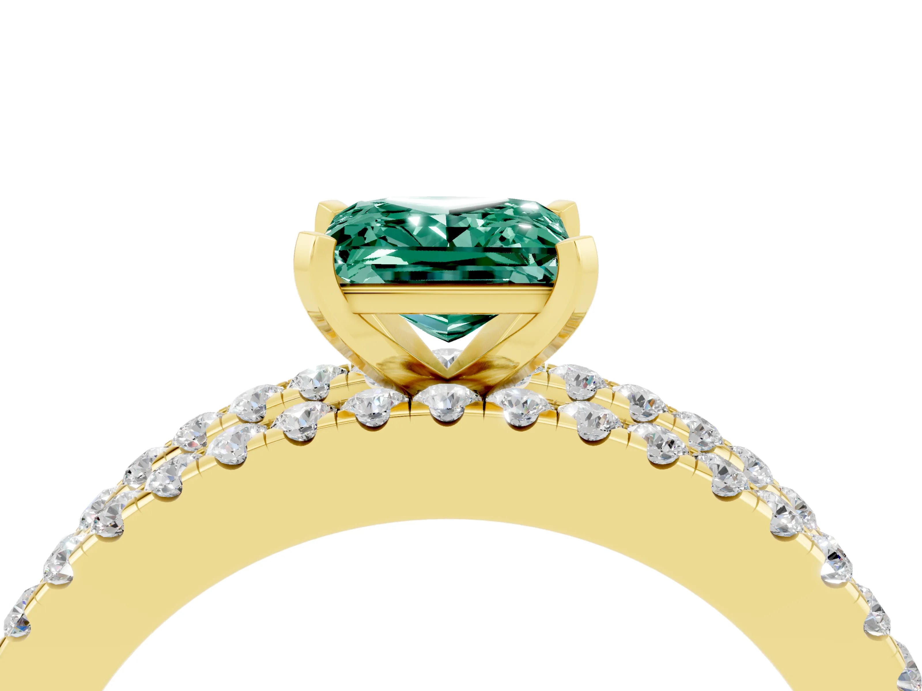 Yellow gold Princess Cut Green Sapphire Solitaire Ring with Pavé and Channel Set Band_4