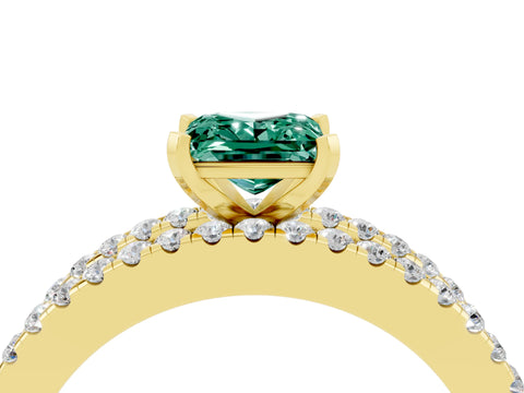 Yellow gold Princess Cut Green Sapphire Solitaire Ring with Pavé and Channel Set Band_4