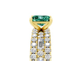 Yellow gold Princess Cut Green Sapphire Solitaire Ring with Pavé and Channel Set Band_5