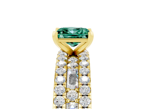 Yellow gold Princess Cut Green Sapphire Solitaire Ring with Pavé and Channel Set Band_5