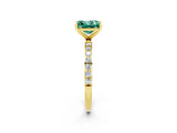 Yellow gold Princess Cut Green Sapphire Solitaire Ring with Pave Band and Four Prong Setting_26
