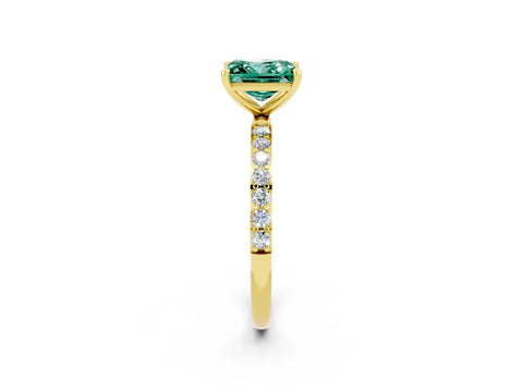Yellow gold Princess Cut Green Sapphire Solitaire Ring with Pave Band and Four Prong Setting_26
